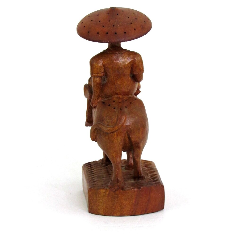 Vtg. Hand Carved Wooden Farmer Riding Water Buffalo Toothpick Holder T. Tinio - Picture 4 of 6